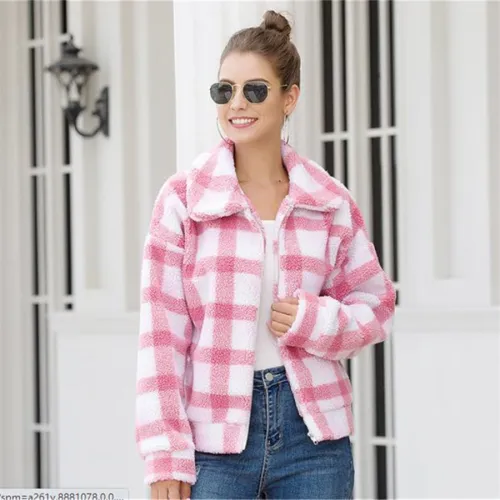 Plaid Wool Short Coat For Women Winter Fleece Coat PQOM9092D