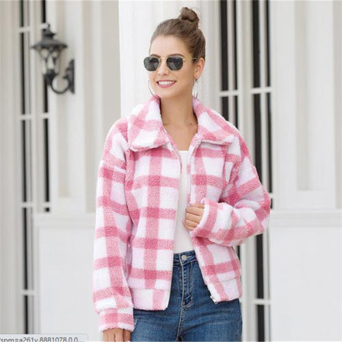 Plaid Wool Short Coat For Women Winter Fleece Coat PQOM9092D