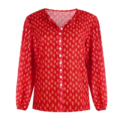 Autumn Long Sleeve Cardigan Printed Chiffon Shirt For Women PQOM9060