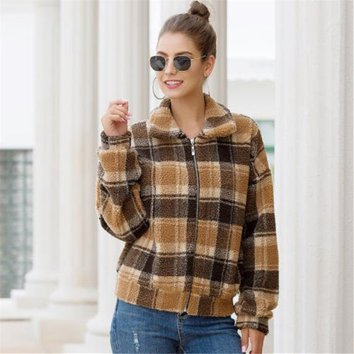 Plaid Wool Short Coat For Women Winter Fleece Coat PQOM9092D