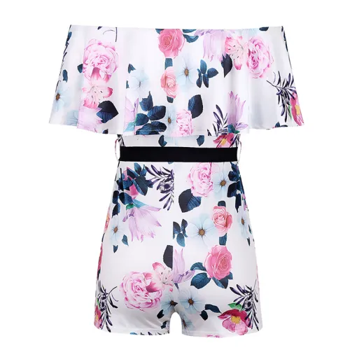 Sexy Floral Printed Off-shoulder Jumpsuit For Women Summer Rompers PQOM9076