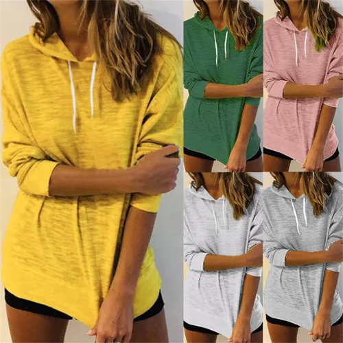 Loose Solid Color Sweatshirts Long-sleeved Hooded Sweater PQOM9077