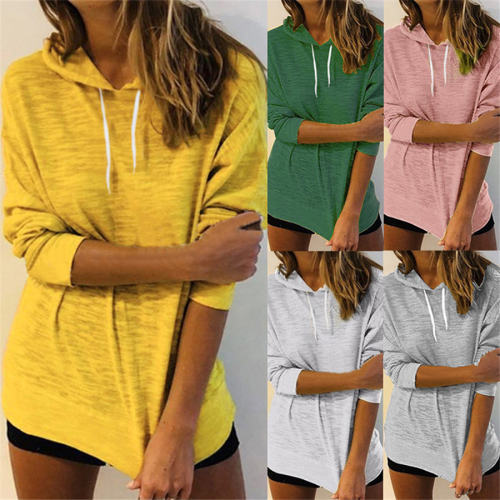 Loose Solid Color Sweatshirts Long-sleeved Hooded Sweater PQOM9077