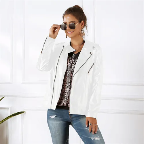 Winter PU Coats Long-Sleeved Leather Jacket with Zipper PQOM9072B