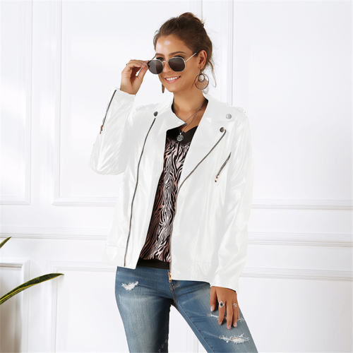 Winter PU Coats Long-Sleeved Leather Jacket with Zipper PQOM9072B