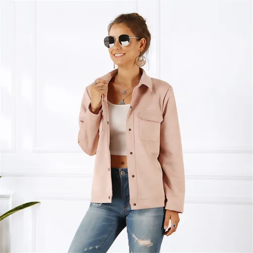 Faux Suede Coat for Women Autumn Casual Loose Jacket PQOM9083A