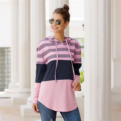 Autumn Loose T-shirts Winter Casual Hoodies Striped Printed Tops PQOM9113J