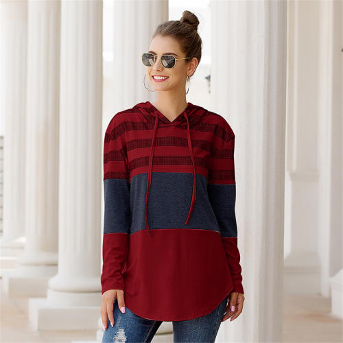 Autumn Casual Tops Loose Long-sleeved Striped Printed Hoodies PQOM9113B