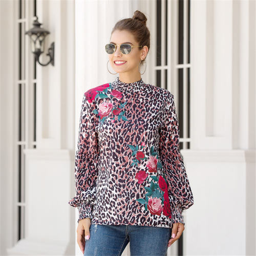 Lantern Sleeve Shirt For Women Stand Collar Printed Tops PQOM9100B