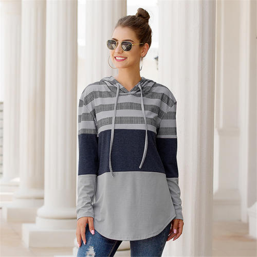 Autumn Loose T-shirts Striped Casual Hoodies Fashion Printed Tops PQOM9113H