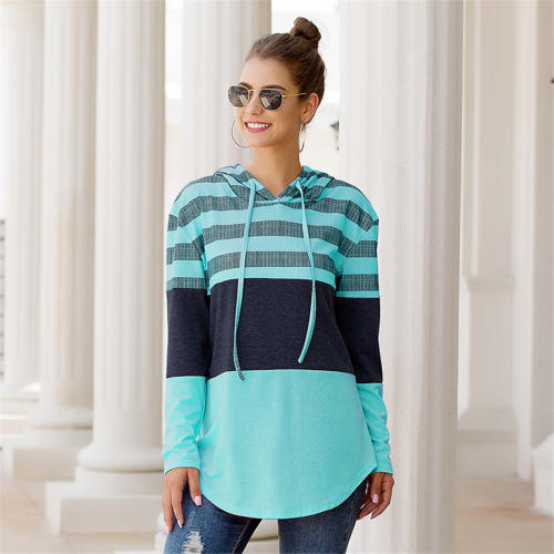 Autumn Loose Hoodies Fashion Printed Tops Striped Casual T-shirts PQOM9113F