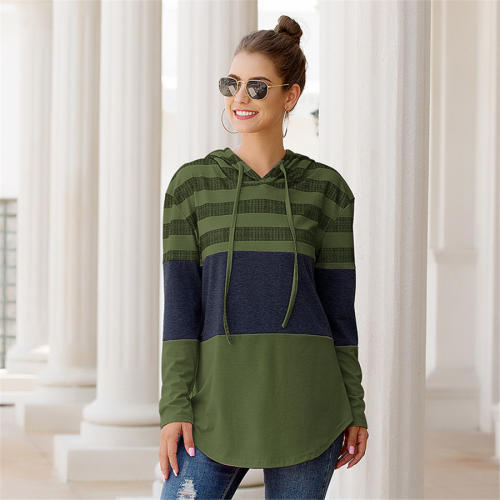 Autumn Casual Loose Hoodies Long-sleeved Striped Printed Tops PQOM9113C
