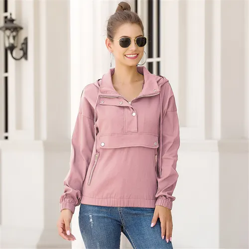 Winter Loose Casual Jacket Autumn Zipper Hooded Tops PQOM9105B