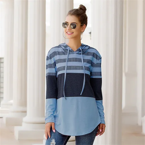Autumn Loose Hoodies Fashion Printed Tops Striped Casual T-shirts PQOM9113F