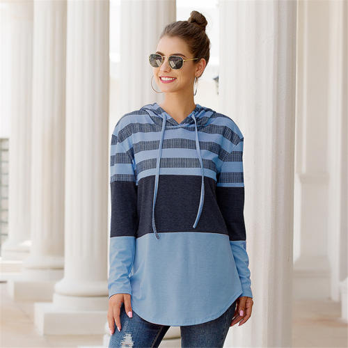 Autumn Loose Hoodies Fashion Printed Tops Striped Casual T-shirts PQOM9113F