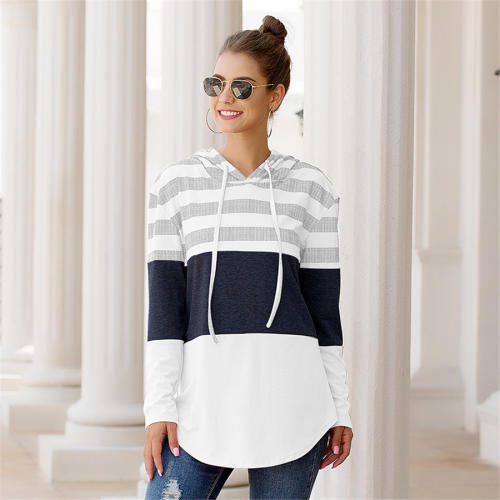 Striped Casual T-shirts Printed Tops Autumn Loose Hoodies PQOM9113D