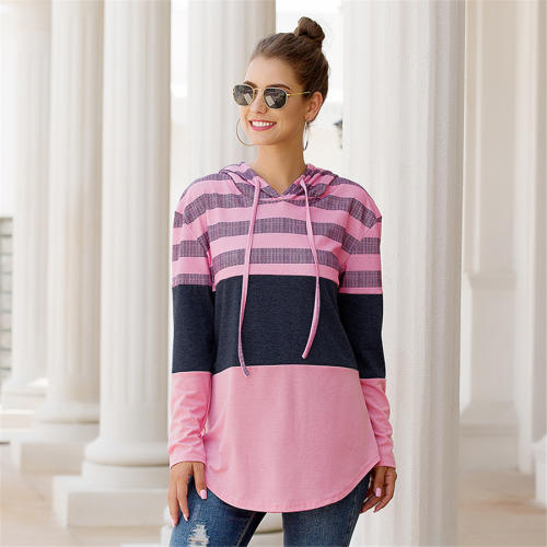 Autumn Casual Tops Loose Long-sleeved Striped Printed Hoodies PQOM9113B