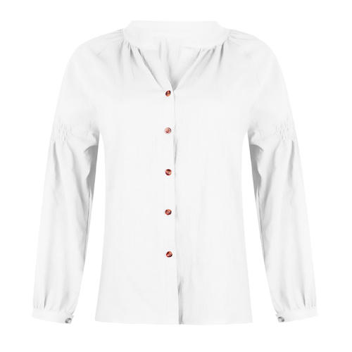 Single-breasted Long Sleeve Casual Shirt Women Loose Tops PQOM9120B