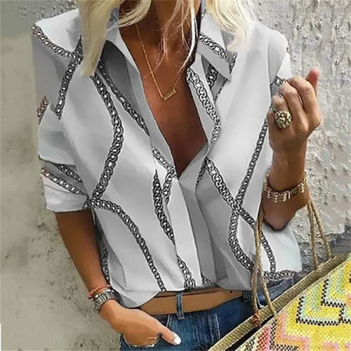 Loose Stand Collar Autumn Shirt For Women Printed Tops PQOM9176A