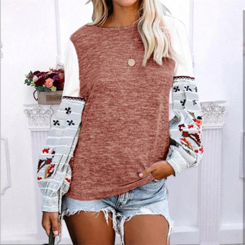 Round Neck Autumn Sweater Winter Long Sleeve Printed Tops PQOM9186C