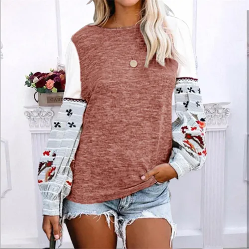 Winter Long Sleeve Printed Tops Round Neck Autumn Sweater PQOM9186D