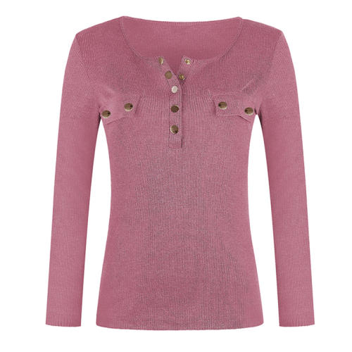 Solid Color Plus Size Shirt Autumn Sweater Slim Ribbed Tops PQOM9180