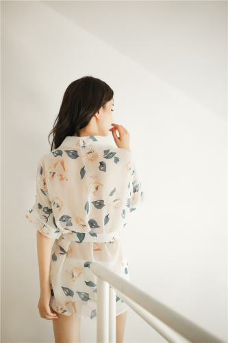 Sexy Women Floral Print Robe Short Chiffon Sleepwear Home Wear PQAR5043