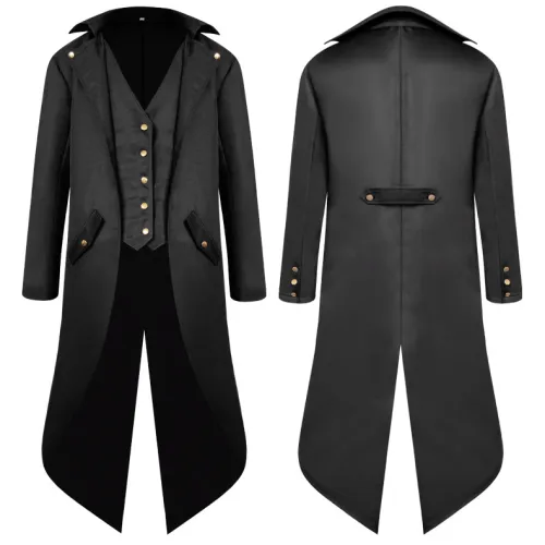 Men's Long Coat Punk Retro Tuxedo Dark Knight Clown Uniform PQMY006C