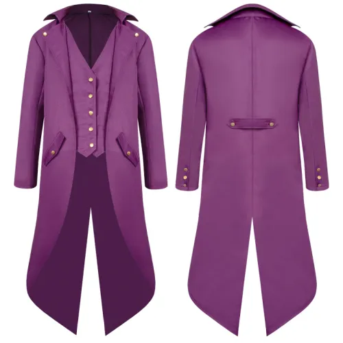 Punk Retro Tuxedo Dark Knight Clown Uniform Men's Long Coat PQMY006A