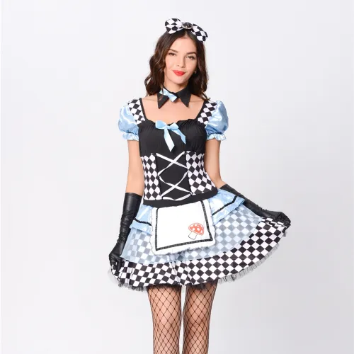 Halloween Fantasy Alisha Uniform Cosplay Stage Dance Maid Clown Party Costume PQZML9063