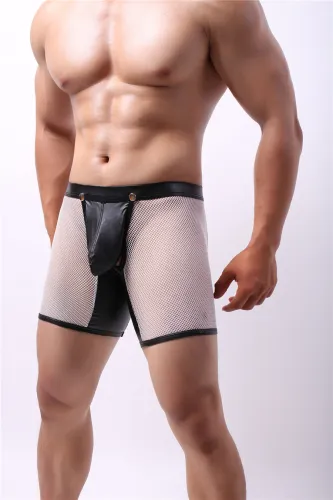 Novelty Black Mesh Boxers Jockstrap Wrap Penis Pouch Shorts PQA4-50C