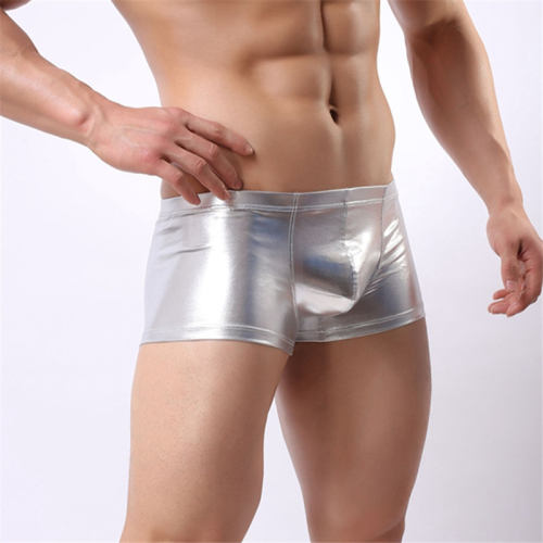 Male Faux Leather Boxer Shorts Novelty Sexy Black Trunks PQA403B