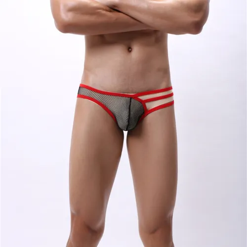 Penis Pouch Underpants Sissy Hollow Out Trunks Men Jockstrap Wrap Briefs PQA4-41D