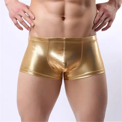 Male Faux Leather Boxer Shorts Novelty Sexy Black Trunks PQA403B