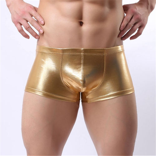Male Faux Leather Boxer Shorts Novelty Sexy Black Trunks PQA403B