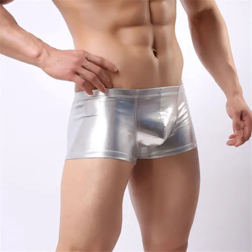 PVC Fetish Underwear Male Faux Leather Boxer Shorts PQA403C