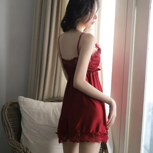 High Quality Satin Sleepwear for Women Lace Nightdress Babydoll Lingerie PQAR5111A