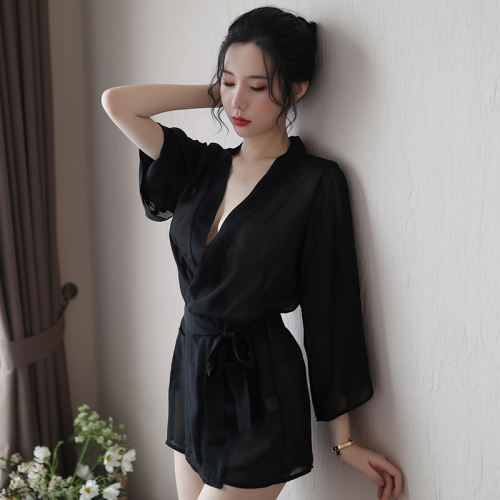 Sexy Women Nightgown Transparent Chiffon Bathrobe Set PQAR5150A