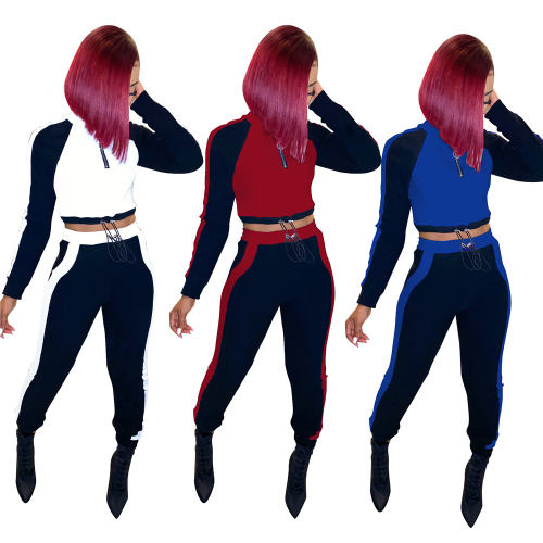 Long Sleeve Tracksuits For Women Stitching Sports Leisure Suit PQCM769A
