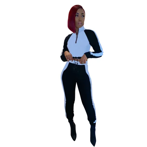 Long Sleeve Tracksuits For Women Stitching Sports Leisure Suit PQCM769A
