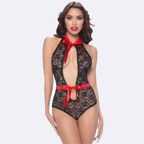 Halter Sexy Lace Sleepwear Ladies Erotic Onesies PQBS001