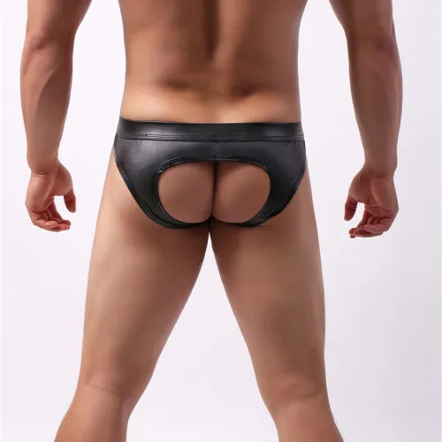 Men Underwear Faux Leather Pants Sexy Patent Leather Triangle Briefs PQA4-30