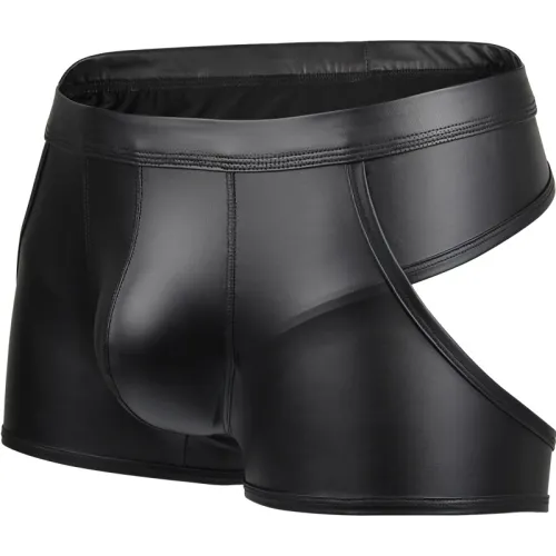 Faux Leather Men Boxer Shorts Low Waist Sexy Patent Leather Panties PQA4-51A