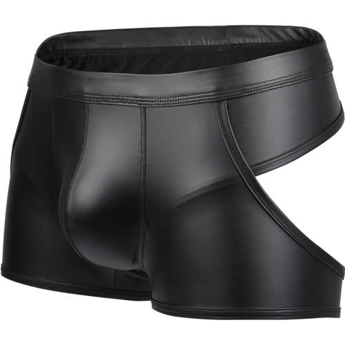 Faux Leather Men Boxer Shorts Low Waist Sexy Patent Leather Panties PQA4-51A