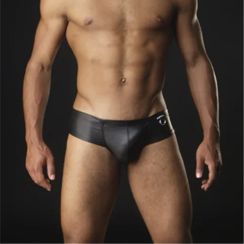 Men Patent Leather Panties Low Waist Sexy Underwear Boxer Briefs PQ415