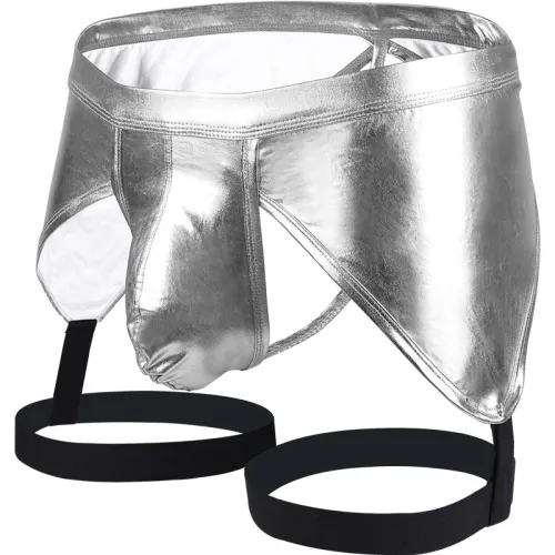 Men Gay Thong Patent Leather Sexy Shorts Nightclub Low Waist T Pants PQA4-52C