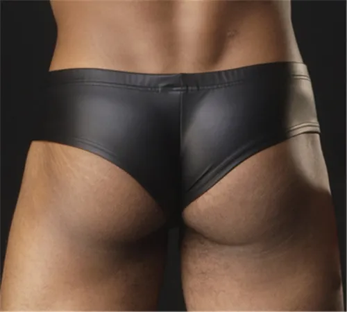 Men Patent Leather Panties Low Waist Sexy Underwear Boxer Briefs PQ415