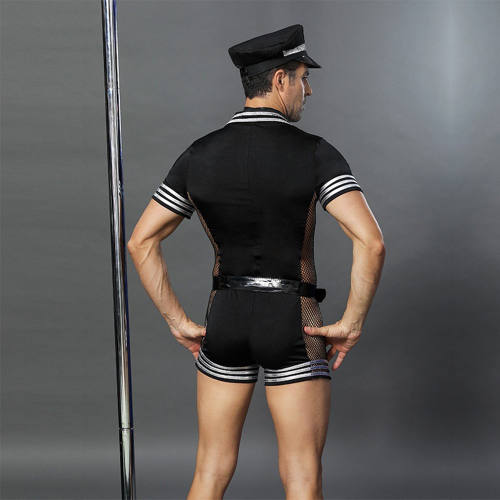 Sexy Men's Police Llingerie Sailor Bodysuit Cosplay Fetish Uniform PQ6609