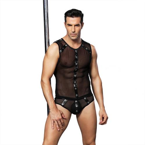 Sexy Men's Mesh Vest Fetish Underwear Pole Dance Cosplay Uniform PQ6621