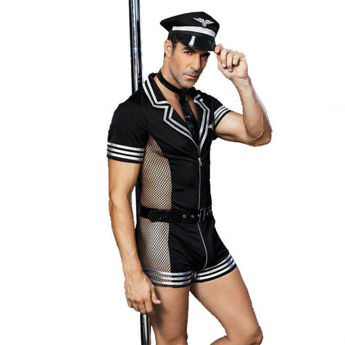 Sexy Men's Police Llingerie Sailor Bodysuit Cosplay Fetish Uniform PQ6609